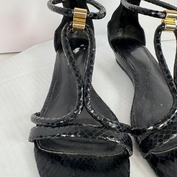 Isola Elin Black Croco-Embossed Faux Leather Sandals Sz 8.5M Resort Summer Night - Picture 3 of 8